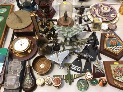 Lot 321 - Group of military plane models, figures, two military wall plaques, plates, trinket pots, pictures and sundries