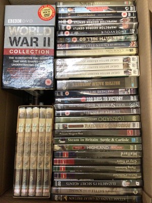 Lot 313 - Three boxes of DVDs, mainly war and railway related