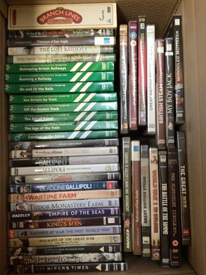 Lot 313 - Three boxes of DVDs, mainly war and railway related