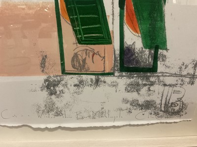 Lot 98 - Chloe Cheese (b. 1952) monoprint, Cats in a window, signed and dated 2008, 1 of 2 states, 25 x 34cm, glazed frame