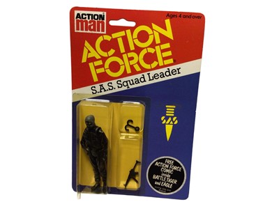 Lot 76 - Palitoy Action Man Action Force S.A.S. Squad Leader, Commando & Frogman, all on card with blister pack (3)