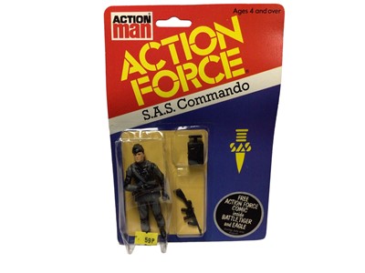 Lot 85 - Palitoy Action Man Action Force S.A.S. Squad Leader, Commando & Frogman, all on card with blister pack (3)