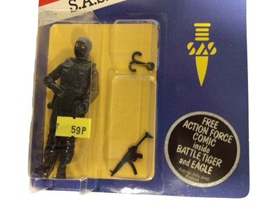 Lot 85 - Palitoy Action Man Action Force S.A.S. Squad Leader, Commando & Frogman, all on card with blister pack (3)