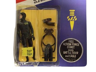 Lot 85 - Palitoy Action Man Action Force S.A.S. Squad Leader, Commando & Frogman, all on card with blister pack (3)