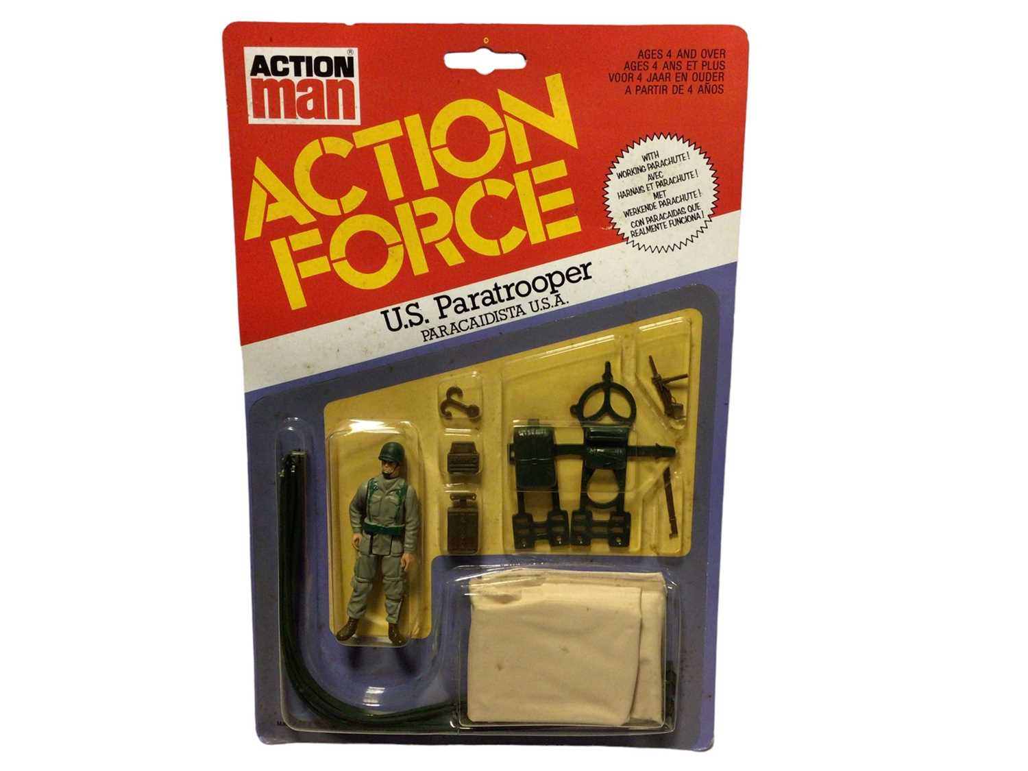 Lot 77 - Palitoy Action Man Series 1 Action Force U.S. Paratrooper, on card with blister pack (1)