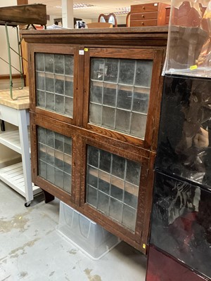 Lot 1286 - Edwardian Oak hanging bookcase with leaded doors