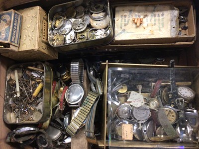 Lot 1072 - Collection of watch maker's spare parts to include wristwatches, pocket watches, movements, dials, cases, glasses, etc
