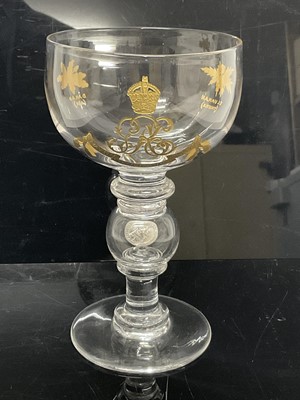 Lot 118 - Fine quality George VI Coronation commemorative goblet retailed by T. Goode & Co. with a silver coronation medal inside the baluster stem