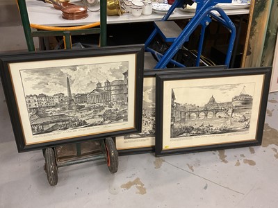 Lot 551 - Set of three reproduction architectural prints, together with a pair of Japanese prints, a dressing mirror and others