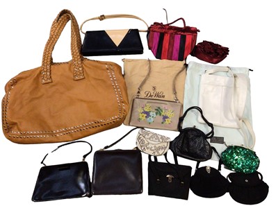 Lot 353 - Group of vintage and contemporary handbags including a Magnolia tan leather studded weekend bag, De Wan Vera Pelle handbag in dust bag, Radley handbag in dust bag, Versace under arm bag and others