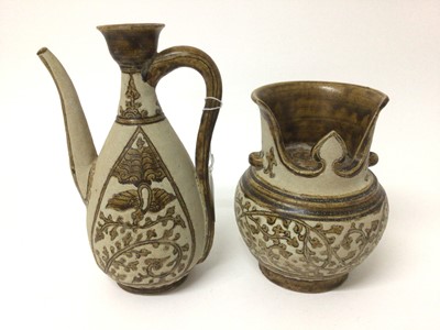 Lot 135 - Antique Thai Sawankhalok ewer and base warmer both with incised designs