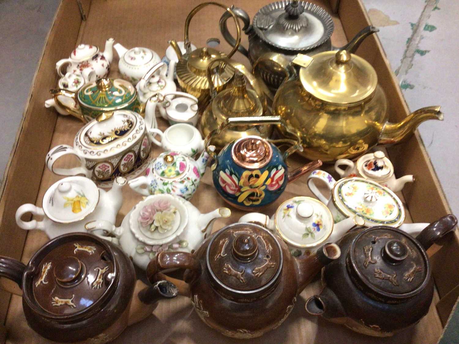 Teapots Collection Disaster Lot 354 - Collection of miniature teapots including