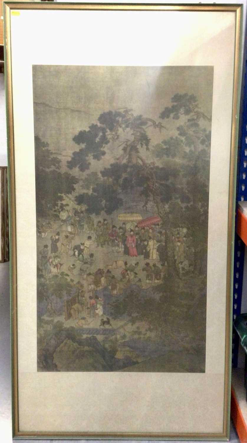 Lot 351 - Large Chinese print in glazed frame and other unframed vintage Chinese prints