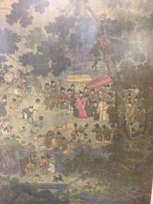 Lot 351 - Large Chinese print in glazed frame and other unframed vintage Chinese prints