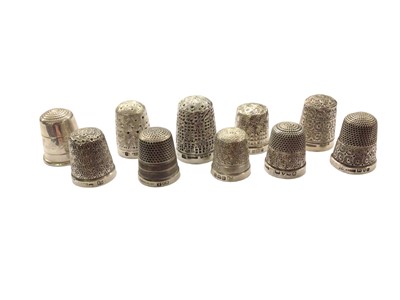 Lot 1039 - Collection of ten silver thimbles