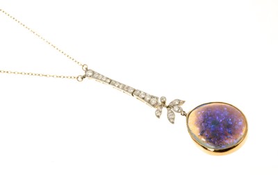 Lot 658 - Edwardian black opal and diamond pendant necklace