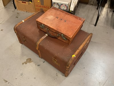 Lot 411 - Vintage canvas covered travelling trunk together with a leather case (2)