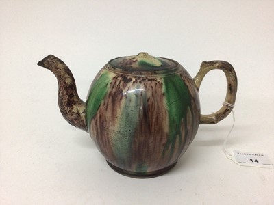 Lot 14 - Mid 18th century Whieldon ware globe shape teapot