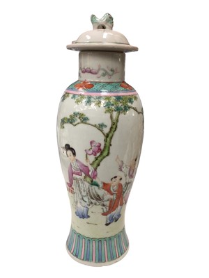 Lot 345 - Early 20th century Chinese porcelain vase and cover with figural decoration