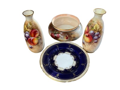 Lot 112 - Pair of Royal Worcester porcelain vases, bowl and plate