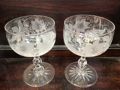 Lot 343 - Pair of Victorian etched glasses with passion flower decoration