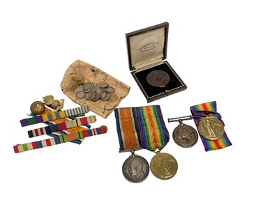 Lot 717 - First World War pair comprising War and Victory medals named to 95731 PTE. W. Turner. R.A.M.C. Together with another pair named to 211782 GNR. J. Spencer. R.A., a group of silver coins.