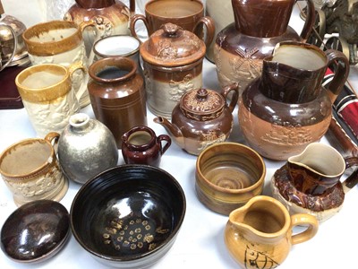 Lot 312 - Collection of 19th century and later stone ware jugs, jars, tankards, bowsl, a flagon and a tyg