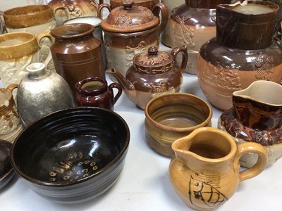 Lot 312 - Collection of 19th century and later stone ware jugs, jars, tankards, bowsl, a flagon and a tyg