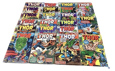 Lot 42 - Marvel Comics The Mighty Thor, mostly 1960's and some 70's (English and American price variants). To include #140 - 1st apperance of Growing man, #166 - 2nd apperance of HIM, #169 - origin of Galac...