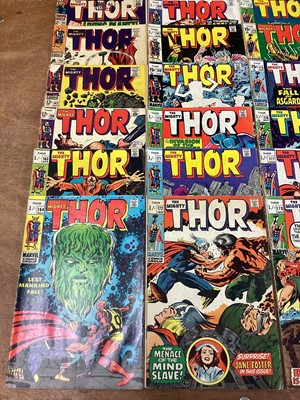 Lot 42 - Marvel Comics The Mighty Thor, mostly 1960's and some 70's (English and American price variants). To include #140 - 1st apperance of Growing man, #166 - 2nd apperance of HIM, #169 - origin of Galac...