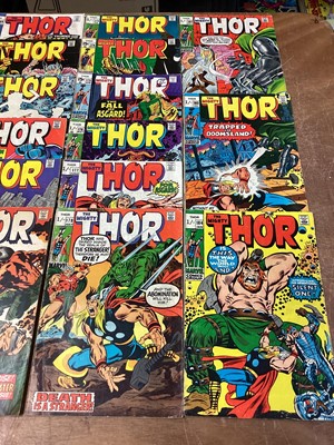 Lot 42 - Marvel Comics The Mighty Thor, mostly 1960's and some 70's (English and American price variants). To include #140 - 1st apperance of Growing man, #166 - 2nd apperance of HIM, #169 - origin of Galac...