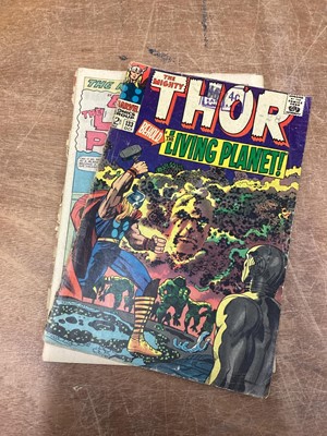 Lot 42 - Marvel Comics The Mighty Thor, mostly 1960's and some 70's (English and American price variants). To include #140 - 1st apperance of Growing man, #166 - 2nd apperance of HIM, #169 - origin of Galac...