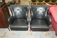 Lot 3807 - Pair stylish buttoned black vinyl upholstered...