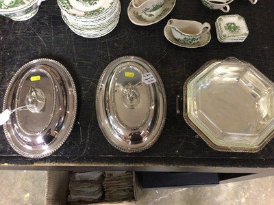 Lot 172 - Pair of silver plated oval tureens and covers and octagonal serving dish