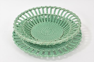 Lot 143 - Wedgwood green glazed round basket and stand