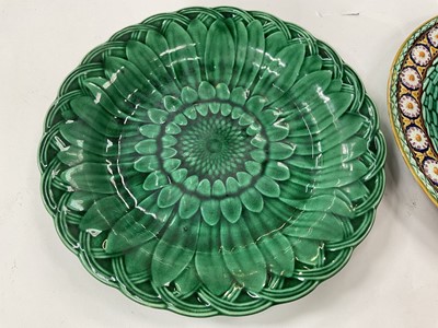 Lot 76 - Wedgwood majolica plate and a green glazed plate