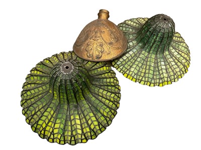 Lot 115 - Pair of Tiffany style lamp shades and brass shade