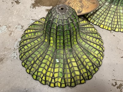 Lot 115 - Pair of Tiffany style lamp shades and brass shade