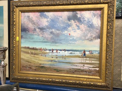 Lot 138 - Roy Pettitt (b. 1935) oil on board, Beach scene