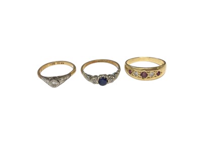 Lot 45 - Three 18ct gold diamond and gem set rings