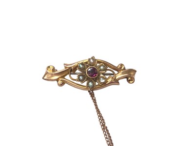 Lot 53 - Edwardian 9ct gold garnet and seed pearl brooch (Chester 1908)