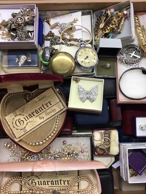 Lot 1068 - Silver charm bracelet and a collection of vintage costume jewellery, wristwatches, pocket watches and bijouterie