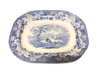 Lot 318 - 19th century Staffordshire blue and white meat platter, stamped Eton College to reverse