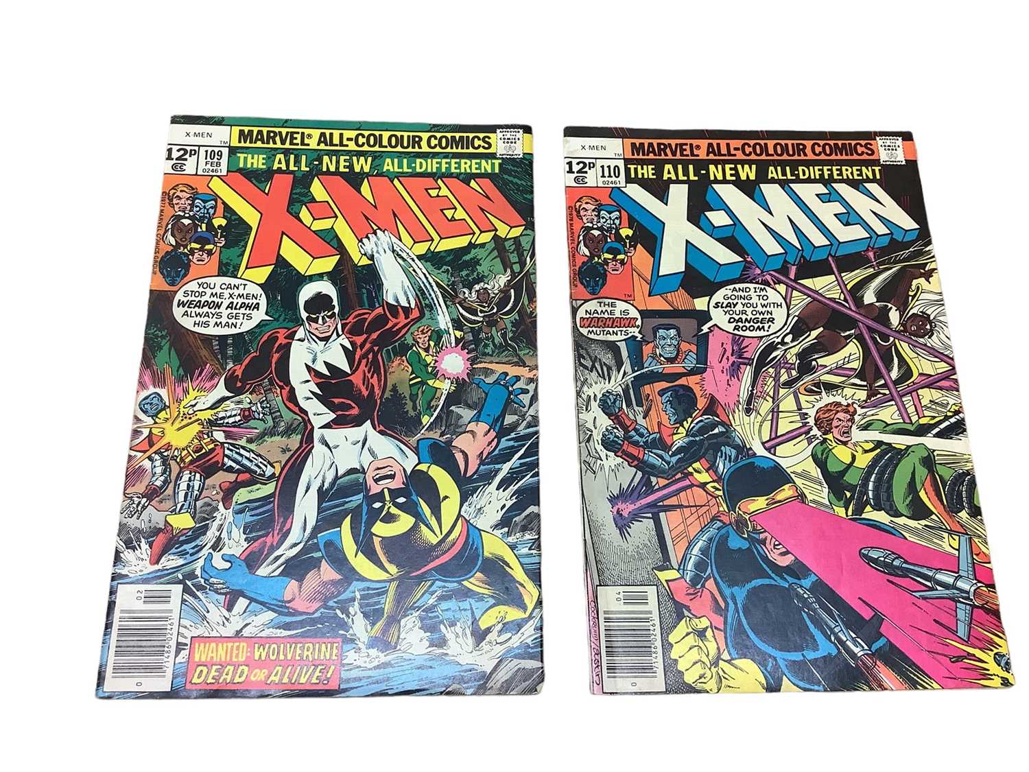 Lot 20 - Marvel Comics X-Men #109 & 110 (1978) (UK Price Variant) - First appearance of Vindicator (aka Guardian, called Weapon Alpha here - Alpha Flight)  Phoenix joins the X-Men, Warhawk appearance.