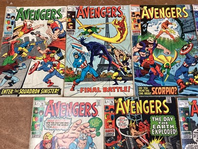 Lot 37 - Nine Marvel Comics The Avengers #70-78 (1970's) First full Appearance of the Squadron Sinister in issue #70. First appearance of The Invaders and Black Knight joins The Avengers in issue #71. First...