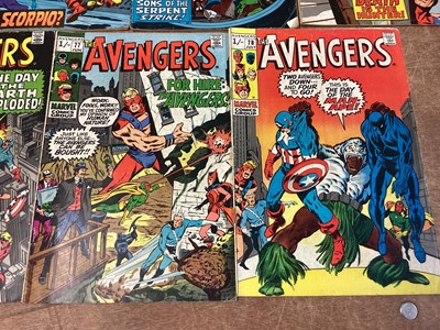 Lot 37 - Nine Marvel Comics The Avengers #70-78 (1970's) First full Appearance of the Squadron Sinister in issue #70. First appearance of The Invaders and Black Knight joins The Avengers in issue #71. First...