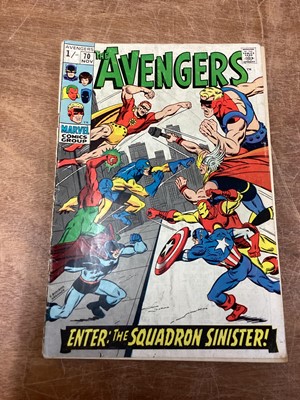 Lot 37 - Nine Marvel Comics The Avengers #70-78 (1970's) First full Appearance of the Squadron Sinister in issue #70. First appearance of The Invaders and Black Knight joins The Avengers in issue #71. First...