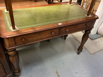 Lot 1269 - Victorian mahogany writing table with leather lined top, two drawers on faceted legs 112cm wide