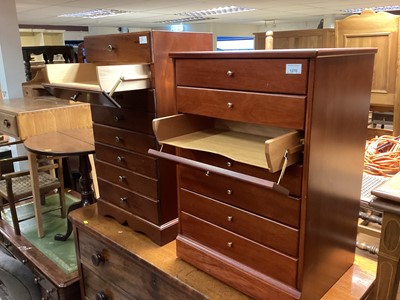 Lot 1270 - Two Contempory mahogany music cabinets with seven and eight drawers with drop-down fronts