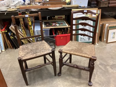 Lot 1281 - Two 19th century country dining chairs with rush seats